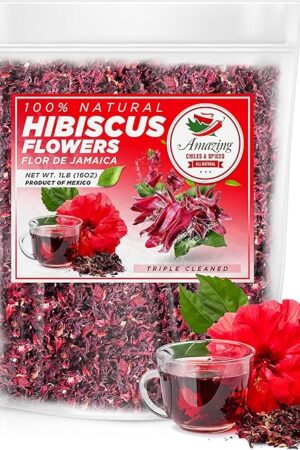 Amazing Chiles and Spices Hibiscus Flowers 1lb (16oz) - All Natural | Flor de Jamaica | Triple Cleaned Whole | Great for Hot or Iced Tea and Agua Fresca