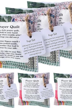 6 Pcs Mini Prayer Quilt with Cross Inside, Vintage Pocket Scripture Prayer Quilt Squares Sympathy Christian Gifts for Women Pastor Appreciation Christmas Holiday Favors