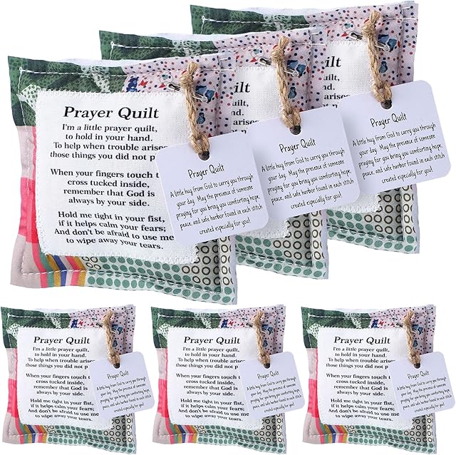 6 Pcs Mini Prayer Quilt with Cross Inside, Vintage Pocket Scripture Prayer Quilt Squares Sympathy Christian Gifts for Women Pastor Appreciation Christmas Holiday Favors