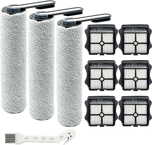Brush Rollers and Filters Replacement Compatible with Tineco S5 Series (S5, S5 Pro, S5 Pro 2, S5 Blue) Cordless Wet Dry Vacuum Cleaner - 3 Roller Brushes, 6 Vacuum Filters, 1 Cleaning Tool