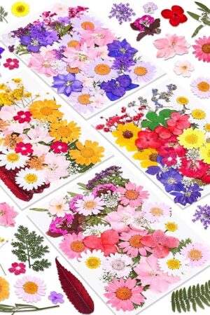 140 Pcs Dried Pressed Flowers for Resin, Real Pressed Flowers Dry Leaves Bulk Natural Herbs Kit for Scrapbooking DIY Art Crafts, Epoxy Resin Jewelry Molds, Candle, Soap Making, Nails Décor