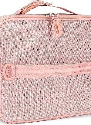 Bentgo Kids Lunch Bag - Double-Insulated, Reusable Lunch Bag for Kids 3+ with Adjustable Strap; Holds Lunch Box/Water Bottle/Snacks; Easy-Clean, Water-Resistant & Pockets (Glitter - Petal Pink)