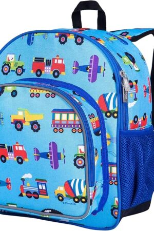 Wildkin 12-inch Kids Backpack – Padded, Adjustable, Ideal for Daycare & Travel - Trains, Planes, and Trucks