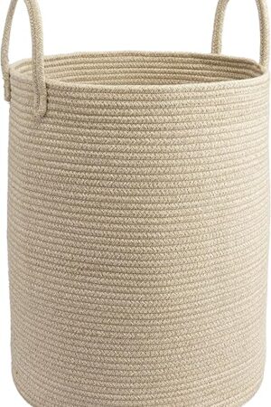 Woven Cotton Rope Laundry basket-15?X20? Laundry Hamper-Rope Storage Basket for Dirty Clothes, Toys and Blankets Perfect for Bathroom, Baby nursery and Living Room Storage (oatmeal)