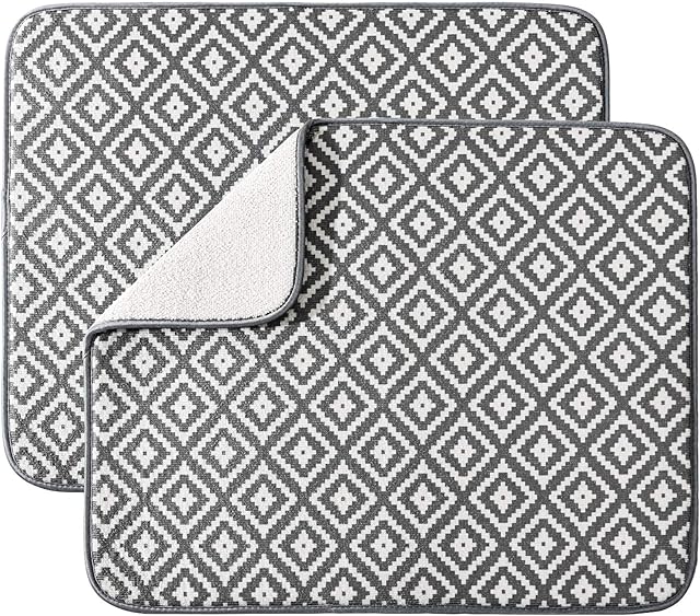 Dish Drying Mat for Kitchen 2 Pack, Ultra Absorbent Microfiber Dishes Drainer Mats by Subekyu,19.2 by 15.8 Inch(Rhombus)