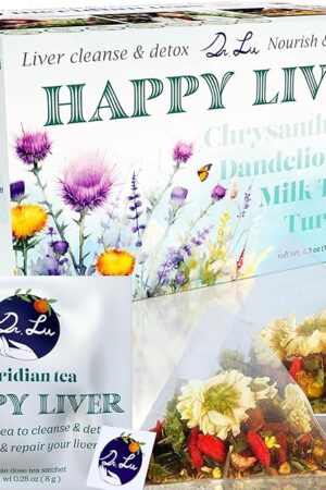 Dr. Lu’s Happy Liver Tea | 100% Natural Liver Cleanse Detox & Repair Tea Made in US | 11-Flavor Milk Thistle, Turmeric, Chrysanthemum, Licorice Root, Dandelion Root tea Blend for Liver Support