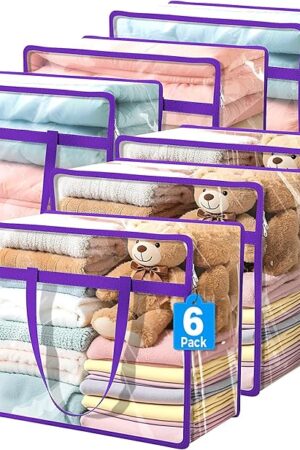 Budding Joy 6 Pack Clear Zippered Storage Bags for Clothes,40L Closet Organizers and Storage Containers Vinyl Moving Bag for Bedding, Linen, Blankets, Comforters, Clothing & Toys