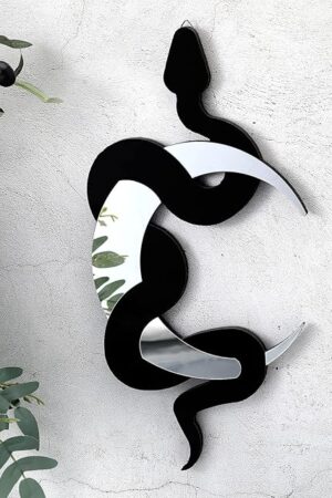 Weysat Black Snake and Crescent Moon Mirror Gothic Wall Decor Gothic Snake Decor Boho Hanging Mirrors Home Decorative Wall Art for Living Room Bathroom Bedroom Hallway
