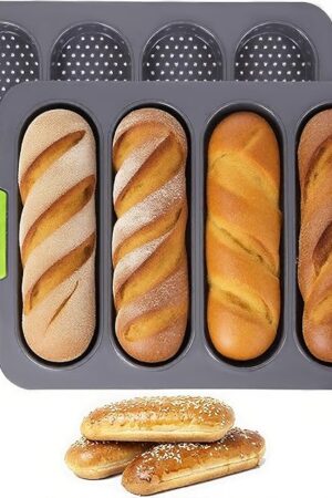 2 Pcs Silicone Bread Loaf Pan, 4 Holes Baguette Bread Pan Easy to Release, Non-Stick French Bread Baking Pan for Homemade Bread, French Baguette, Baking Romantic Dinner Tool