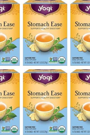 Yogi Tea - Stomach Ease (6 Pack) - Supports Healthy Digestion with Peppermint, Licorice Root, and Ayurvedic Herbs - Caffeine Free - 96 Organic Herbal Tea Bags