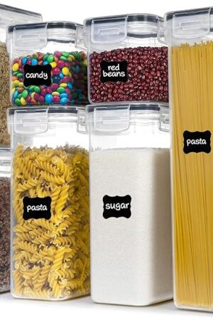 Airtight Food Storage Containers with Lids, 7 PCS BPA Free Kitchen Canisters for Spaghetti, Pasta, Dry Food, Flour and Sugar, Plastic Canisters for Pantry Organization and Storage