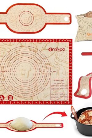 3 PCS Silicone Bread Sling & Silicone Baking Mat, Non-Stick Reusable Bread Making Tools and Sourdough Bread Baking Supplies, Pastry Mat Set With Long Handles, Sourdough Kit for Dutch Oven
