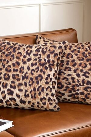 Cheetah Pillow Covers 18x18 Set of 2 Brown Leopard Throw Pillow Covers Soft Decorative Couch Pillow Covers for Home Living Room Bedroom