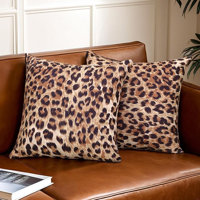 Cheetah Pillow Covers 18x18 Set of 2 Brown Leopard Throw Pillow Covers Soft Decorative Couch Pillow Covers for Home Living Room Bedroom