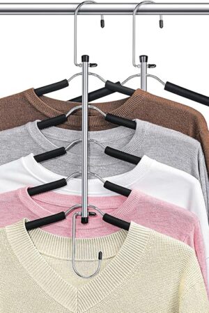 Clothes Hangers Space Saving Shirt Organizer, Non Slip Multi T Shirt Hangers for Closet with Foam Padded for Blouse Hoodie Sweatshirt Sweater Short Closet Organizers and Storage Black 2 Pack