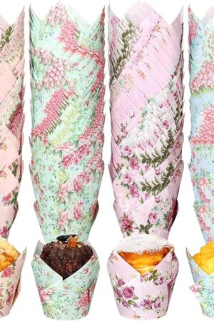 400 Pcs Floral Baking Cups Paper Cupcake Liners Muffin Liners Watercolor Flower Cupcake Wrappers for Tea Party Wedding Birthday Baby Shower Decorations