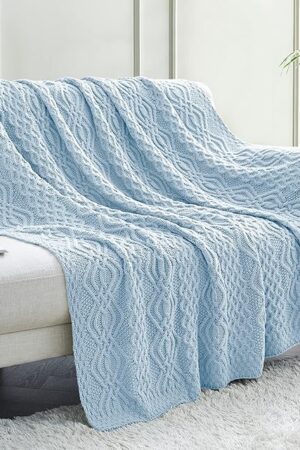 Aormenzy Light Blue Cable Knit Throw Blanket Knitted Blanket 50 x 60 inch
