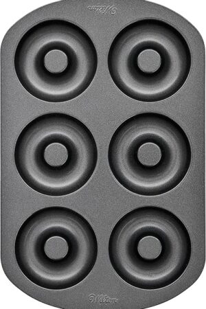 Wilton 6-Cavity Doughnut Baking Pan, Makes Individual Full-Sized 3 3/4" Donuts or Baked Treats, Non-Stick and Dishwasher Safe, Enjoy or Give as Gift, Metal (1 Pan)