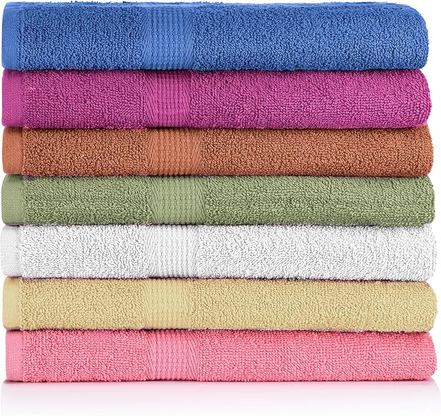 CrystalTowels Bath Towel Set Pack of 7, 27 x 52 Inches, 100% Cotton Bath Towel Towels