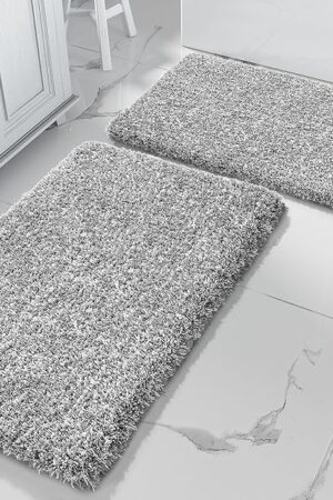 Yimobra Fluffy Bath Rug Set Bathroom Rugs Bathroom Floor Rugs, 24x17+32x20 Inches, Light Gray and White