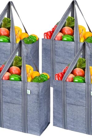 VENO Reusable Grocery Bags Heavy-Duty Shopping Bags Gray