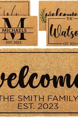 Custom Welcome Doormat with Family Name & 6 Designs, Personalized DoorMats, Housewarming Gift - Door Mat with Anti-Slip Backing, Customize Doormat Outdoor Indoor Entrance