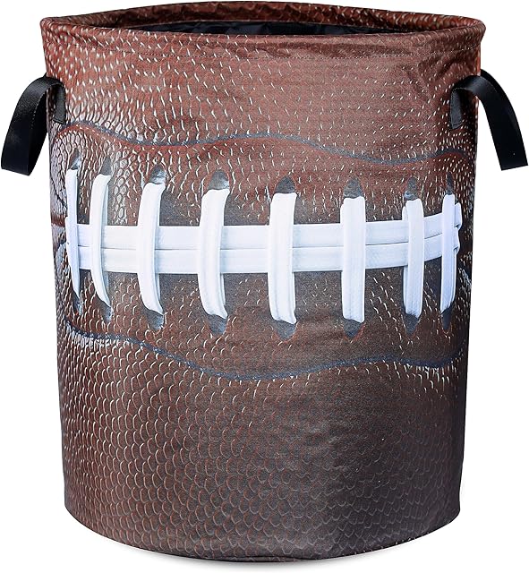 Football Laundry Basket American Ball Foldable Oxford Cloth Funny Tote Bag Laundry Hamper Clothes Storage Bucket Organizer For Bathroom/Laundry Storage/Bedroom 17.7x13.7 Inch
