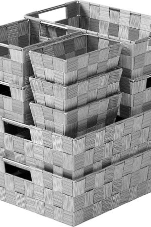 Baskets For Organizing Set Of 9 Dark Grey - Storage Baskets For Shelves - Perfect Closet Organizer Bins, Bathroom Basket, and Pantry Basket - Small Storage Bins For Shelves - Bin For Organization