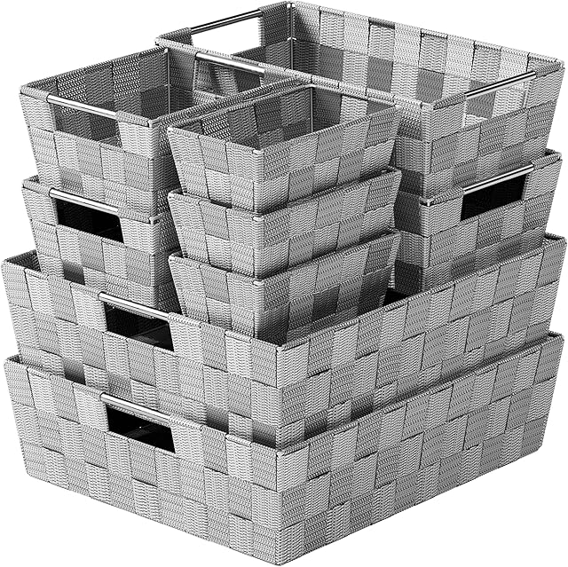 Baskets For Organizing Set Of 9 Dark Grey - Storage Baskets For Shelves - Perfect Closet Organizer Bins, Bathroom Basket, and Pantry Basket - Small Storage Bins For Shelves - Bin For Organization