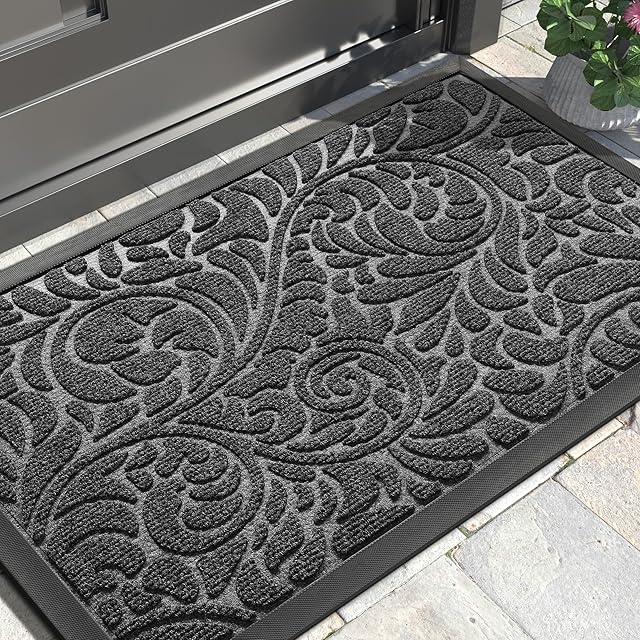 Yimobra Sturdy Door Mat Front Welcome Mats Doormat for Home Entrance Outdoor Indoor, 29.5 x 17, Grey