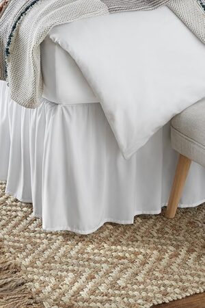 Amazon Basics Lightweight Ruffled Bed Skirt, Classic Style, Soft and Stylish 100% Microfiber with 16" Drop, Machine Washable, Wrinkle Free, Queen, Bright White, Solid