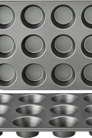 Amazon Basics Nonstick Round Muffin Baking Pan, 12 Cups, Set of 2, Gray, 13.9x10.55x1.22"