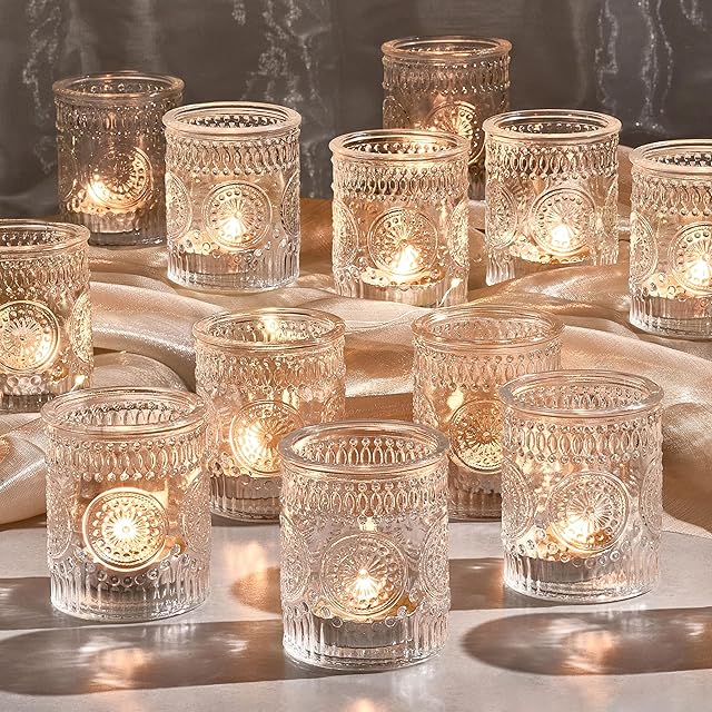 30 Pack Clear Glass Votive Candle Holders, Vintage Candle Holder Bulk, Tealight Candle Holders for Table Centerpieces, Home, Bridal Shower, Birthday, Christmas, Thanksgiving Party Table Decor