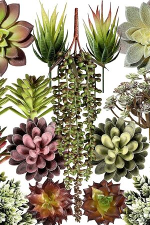 Artificial Succulent Plants Fake Assorted - 16 Pack - Unpotted Face Succulent Plants - Realistic Textured Succulents Picks - Fake Plants for Decoration - Faux Aloe Cactus Plant Bulk