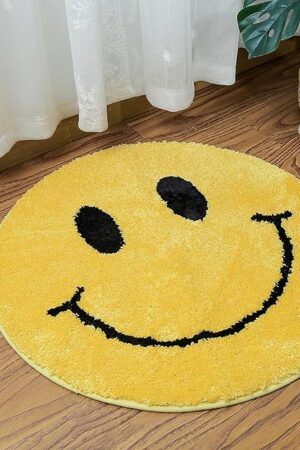 Bath Mat Bath Rugs Bathroom Bedroom Microfiber Smile Face Cute Happy Face Retro Aesthetic