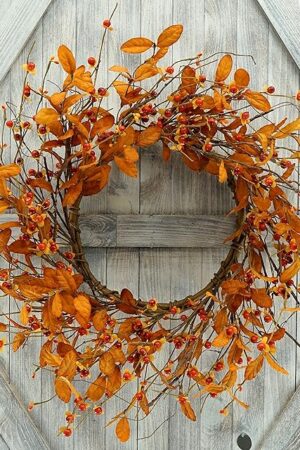 Artificial Fall Wreath for Front Door Autumn Door Wreath with Bitter Sweet Berry,Dry Vine Branches for Indoor Outdoor Farmhouse Home Wall Window Festival Wedding Decor, Gift Boxes Included