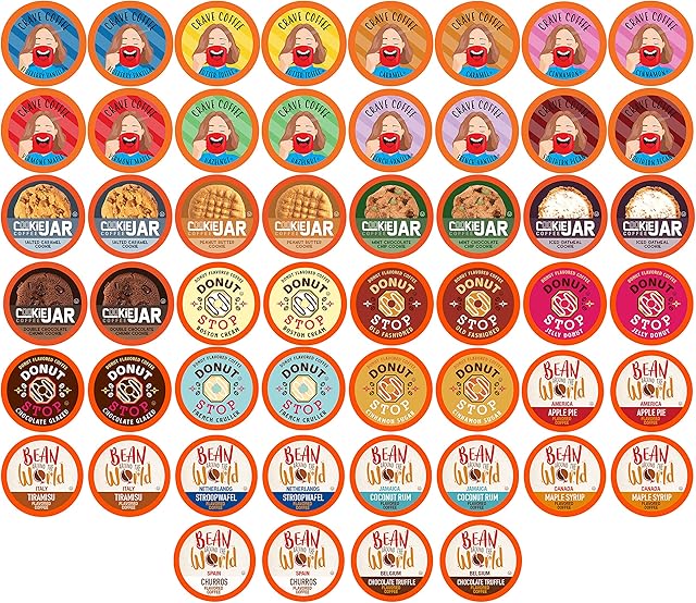 Coffee Pod Variety Packs Flavored Sampler, Assorted, Compatible with 2.0 K-Cup Brewers, Variety Pack, 52 Count (Pack of 1)