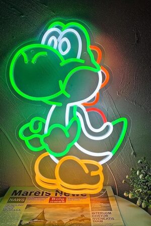 Anime Neon Sign Dinosaurs Neon Sign Dimmable LED Neon Lights for Bedroom Wall Game Room Mario Decor for Kids Boys Man Cave, Gifts for Mario Fans