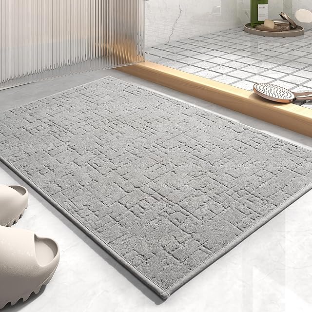 AMOAMI Bath Mat Super Absorbent Quick Dry Washable with Rubber Backing