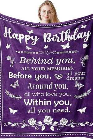 Birthday Gifts for Women/Men/Her/Him Friendship Blanket Purple 60"x50", Happy Birthday Decorations Women/Men Throw Blanket, Bday Gifts for Women Unique, Best Birthday Gift Idea