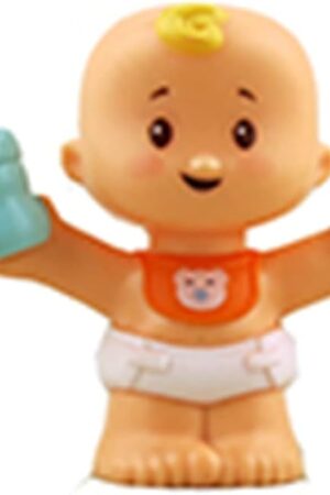 The Replacement Part for Fisher-Price Little People Snuggle Twins Playset - GKP68 ~ Replacement Twin Girl Figure ~ Orange Bib with Bear ~ Blonde Curl