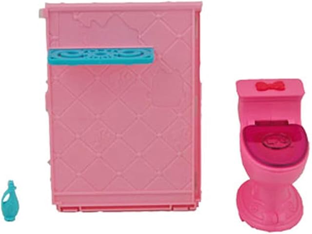 The Replacement Parts for Barbie Dream House Playset - X7949 ~ Includes Pink Bathroom Shower Wall with Shelf, Toilet and Shampoo Bottle