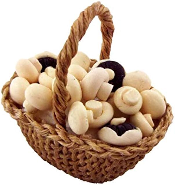 The MUFFIN LODGE Dolls House Miniature Country Kitchen Accessory Hand Made Basket of Mushrooms