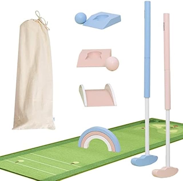 The Asweets Wooden Golf Set for Kids, Indoor & Outdoor Macaroon Toddler Mini Golf Clubs, Children Putters for Golf Game, Idea Gift for Boy & Girs On Chrismas,Birthday(with Mat)