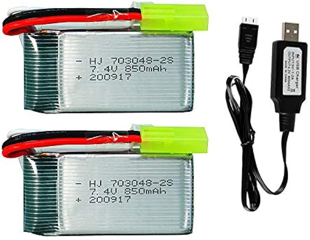 The 7.4V 850mAh Lipo Battery with Mini Tamiya Plug for 1/18 Scale 9300 9301E High Speed Remote Control Car 2 Pack with USB Charger