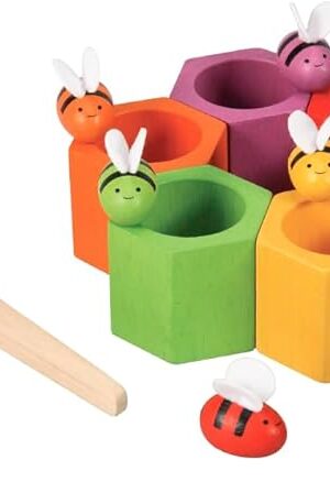The PlanToys® Wooden Beehive Color Sorting Toy for Toddlers | Montessori Fine Motor Skill Playset with Bees, Hives & Tweezers | STEM Learning Toy for Kids Ages 3+