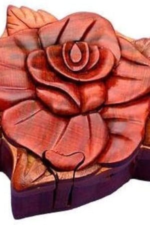 The Rose, Handcrafted Wooden Puzzle Box with Secret Compartment, All-Natural Intarsia Wood Art
