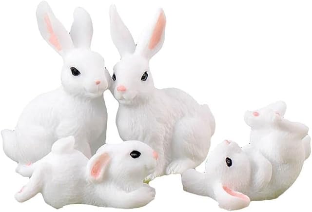 The White Mini Resin Bunny Figurines Set - 4 Pack Resin Rabbit Statues for Indoor/Outdoor Decoration, Garden Tabletop Ornaments, Office Party Decor, Unique Gift Idea