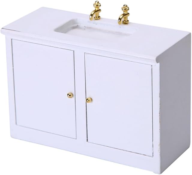 The Doll House Kitchen Sink Miniature Cabinet 1/6 Scale Dollhouse Furniture Miniature Dollhouse Wash Basin for Kitchen Bathroom Decor