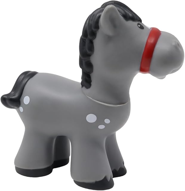 The Fisher-Price Replacement Part for Collectible Little People Stable Barn Discovery Animals at The Farm Playset 77309 - Replacement Gray White Spotted Horse Figure with Black Mane and Tail